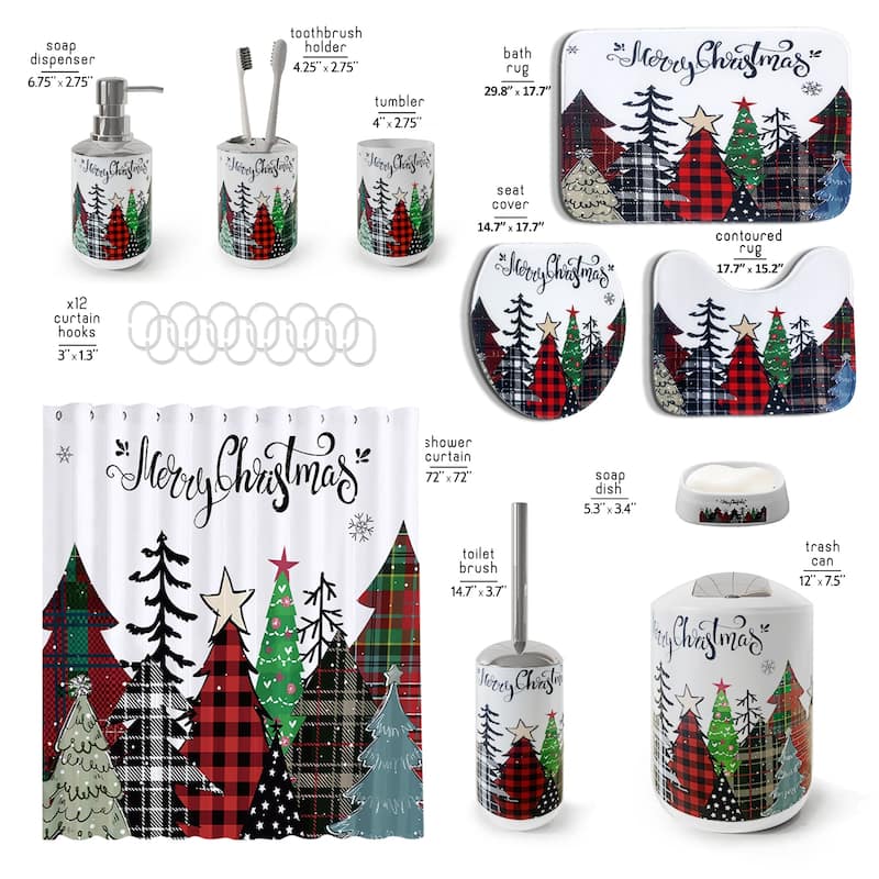 Empyrean Christmas Bathroom Set - Holiday Shower Curtain & Accessories with Soap Dispenser, Toilet Brush & Trash Can