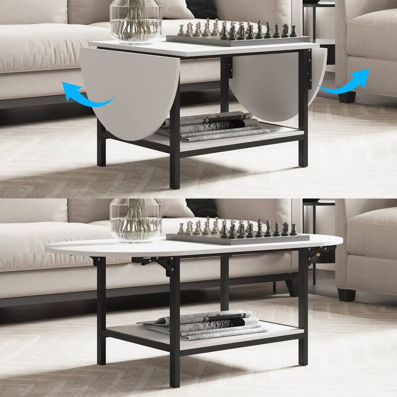 Oval Extended Coffee Tables 2-Tier Center Table with Open Storage