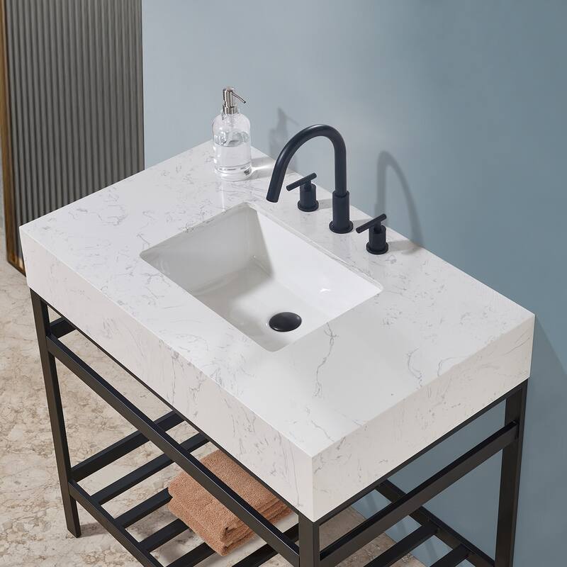 Altair Merano Stainless Steel Vanity Console with Stone Countertop, no Mirror