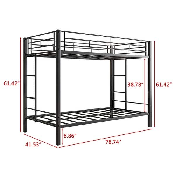 Sturdy Metal Bunk Bed Twin Over Twin with shelf and Slatted, Black