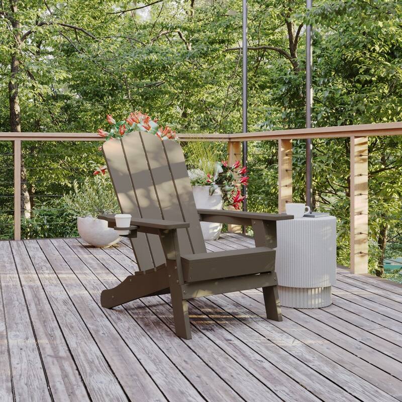 Commercial Grade All-Weather Adirondack Chair with Swiveling Cupholder - Brown
