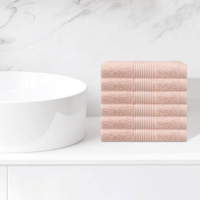 Cotton Wash Cloths for Face, Striped Face Cloths, Highly Absorbent and Lightweight Towels for Bathroom, Hotel, Spa 13" x 13" - Pink - 6 Pack