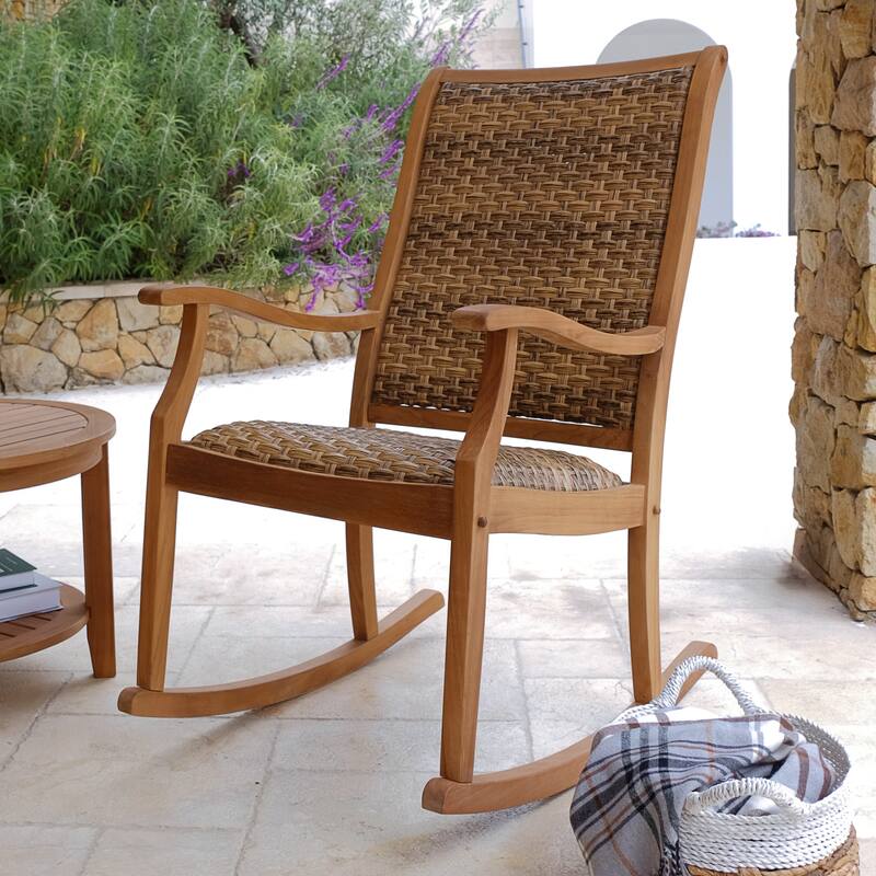 Cambridge Casual Camden Solid Teak Outdoor Rocking Chair with Padded Woven Seat