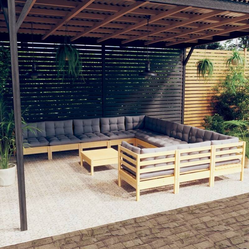 vidaXL 12 Piece Patio Lounge Set with Cushions multi colors Pinewood