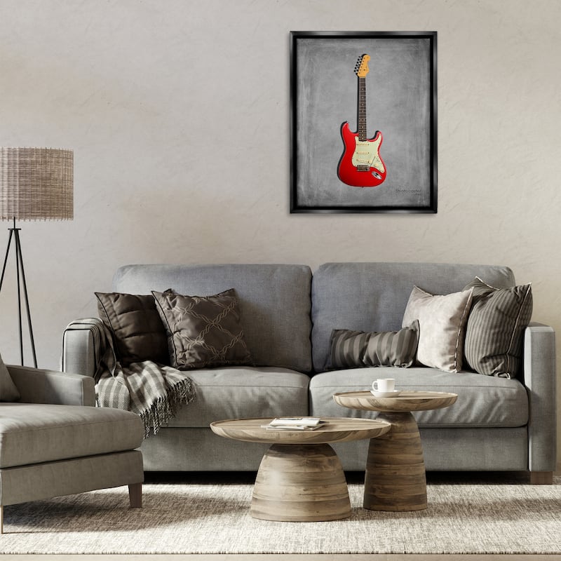 Stupell Classic Red Guitar on Grey Framed Floater Canvas Wall Art Design By Mark Rogan
