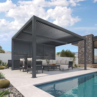 PURPLE LEAF Gray Louvered Pergola Outdoor Aluminum Pergola with Adjustable Roof for Patio Grey Hardtop Gazebo