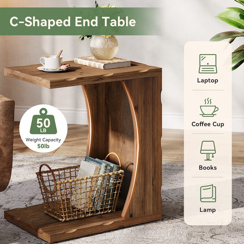 C-shaped End Table for Living Room, Solid Wood Side Table for Couch - 13.78" D x 19.69" W x 23.62" H