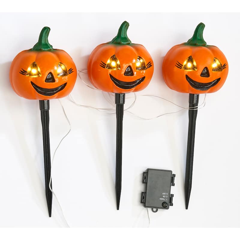 15" Light Up Triple Pumpkin Stake w/ Timer