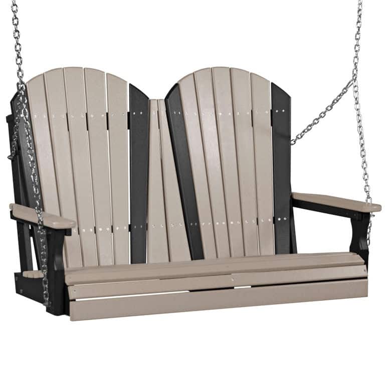 Poly Lumber Adirondack Swing - 4' - Weatherwood & Black