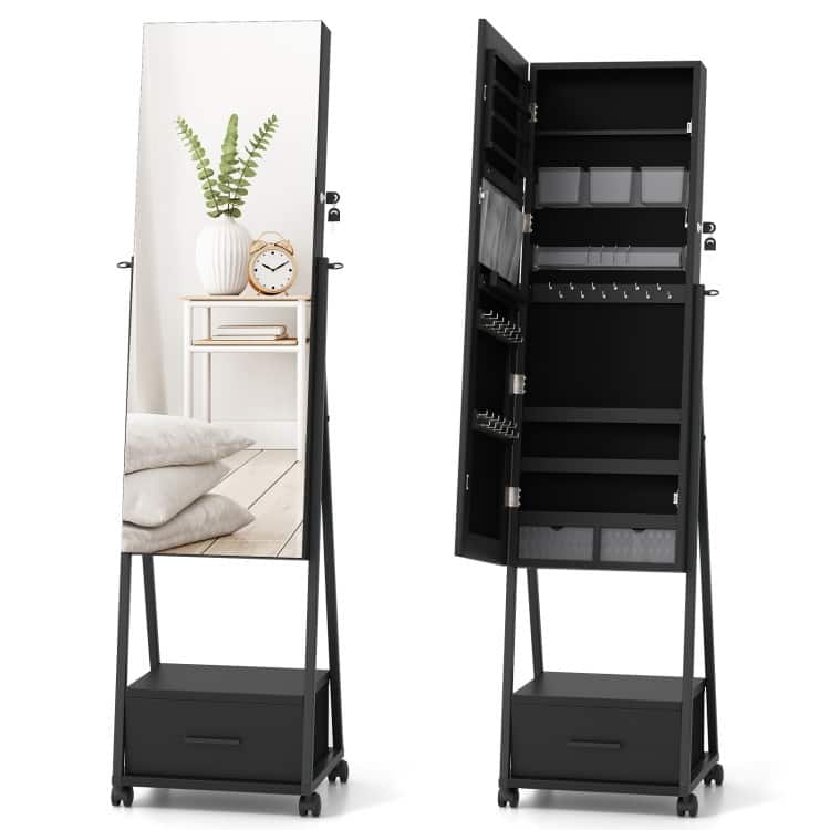 Full-Length Mirror Jewelry Cabinet for Storage and Organization - 16.5" x 15" x 62"(L x W x H)