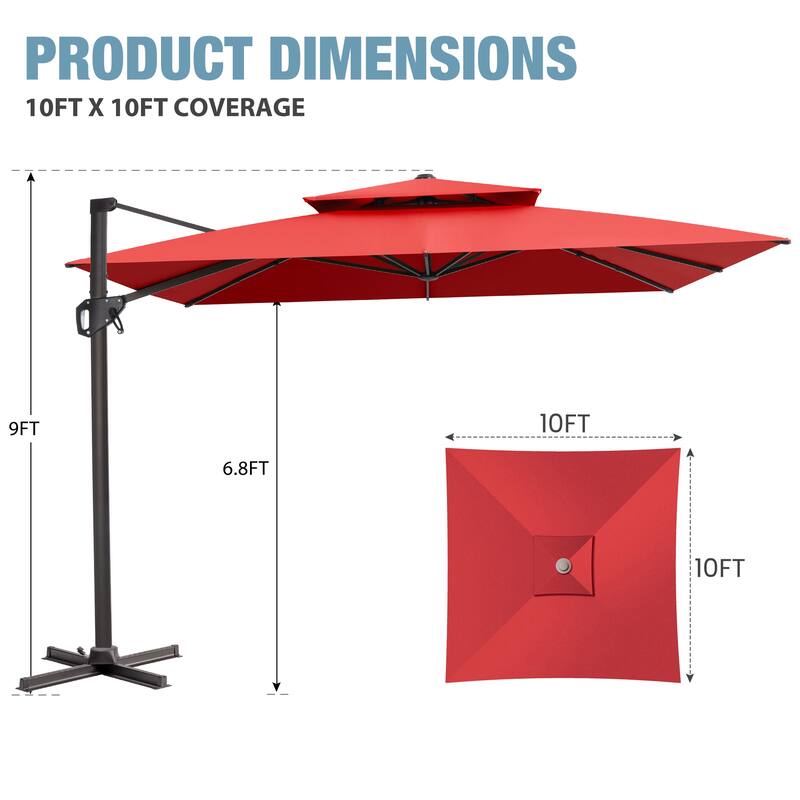 VredHom 10 X 10 ft Square Patio Cantilever-Offset Umbrella
