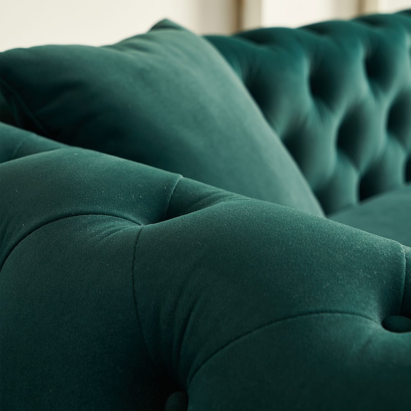 Green Accent Couch 3-Seater Sofa Couch with Pillows, Vintage Settee Lounge Sofa Couch for Living Room