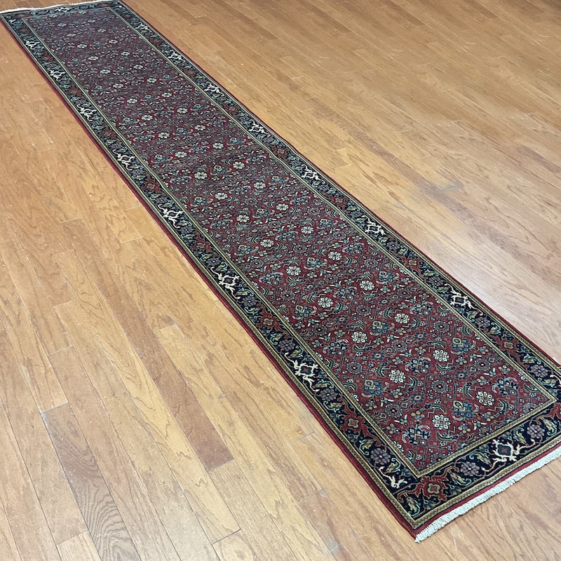 HERAT ORIENTAL Hand-knotted 2'6 x 12'1 Indo Herati Wool Runner - 2'6" x 12'1"