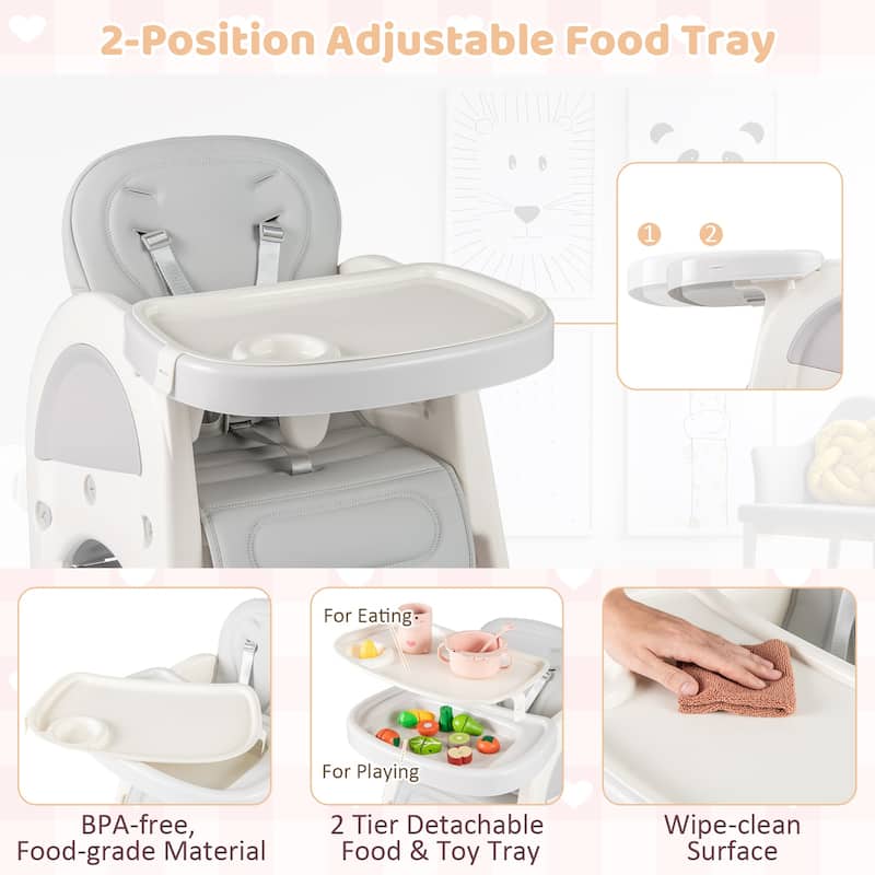 Gymax Convertible Baby Tall Chair 2-Tier Food Tray Feeding Chair for