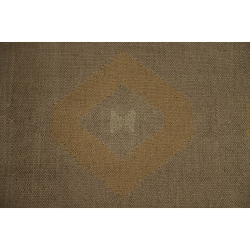 Hand Woven Oriental 100% Wool Carpet Southwestern Tribal Brown Kilim Runner Rug - 12' 0'' X 2' 8''