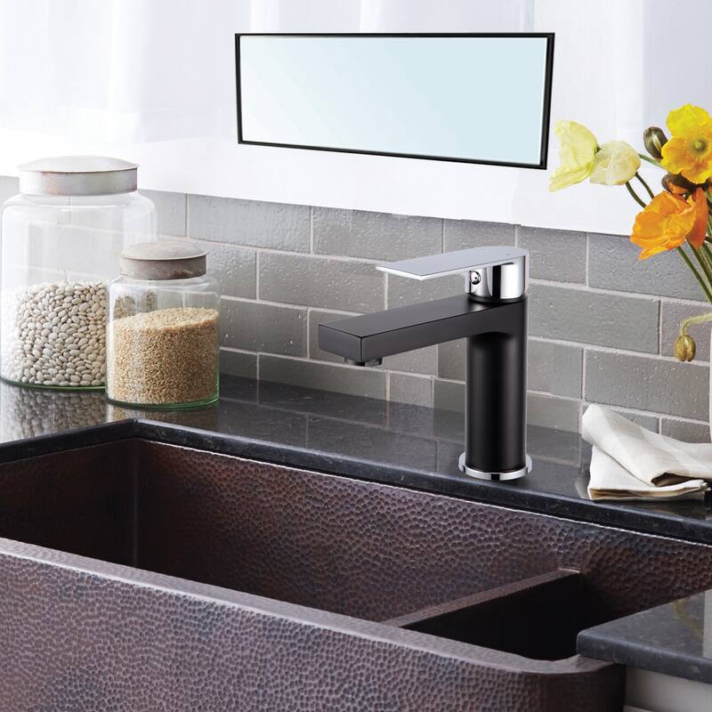Single Handle Lavatory Faucet in Black and Chrome Finish