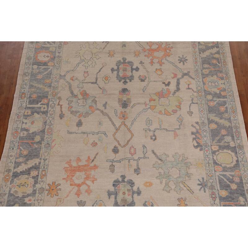 Hand Knotted Oriental 100% Wool Carpet Transitional All-Over Beige & Ivories Oushak Area Rug - 12' 5'' X 8' 9''