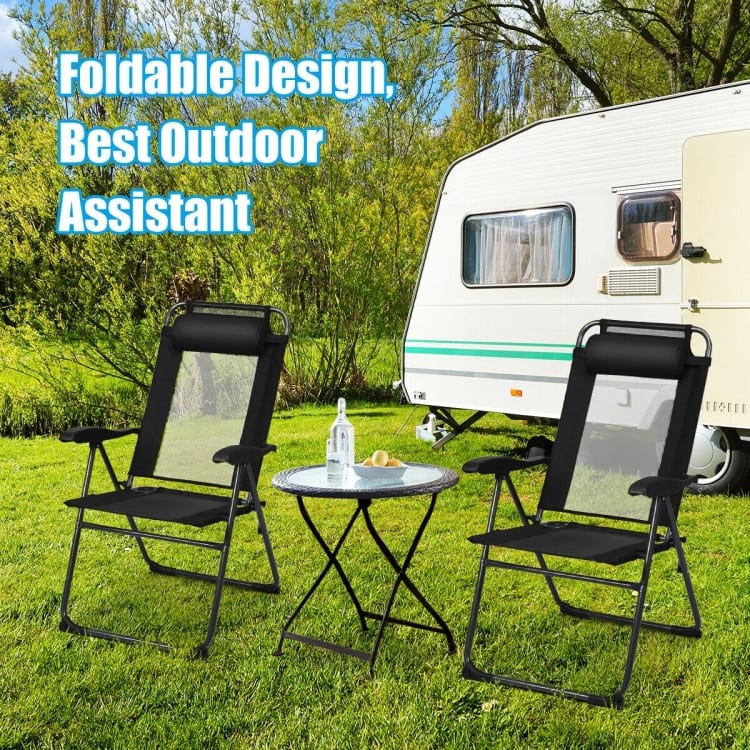 4 Pcs Patio Garden Adjustable Reclining Folding Chairs with Headrest - 28" x 23" x 40" (L x W x H)