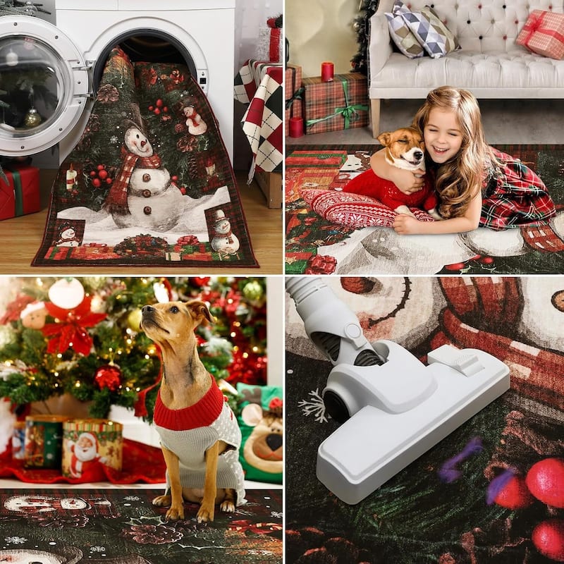 GustoWave 2*3ft Christmas Snowman Washable Non Slip Area Rug, Decorations Rugs for Living Room - 1'6" x 2'6"