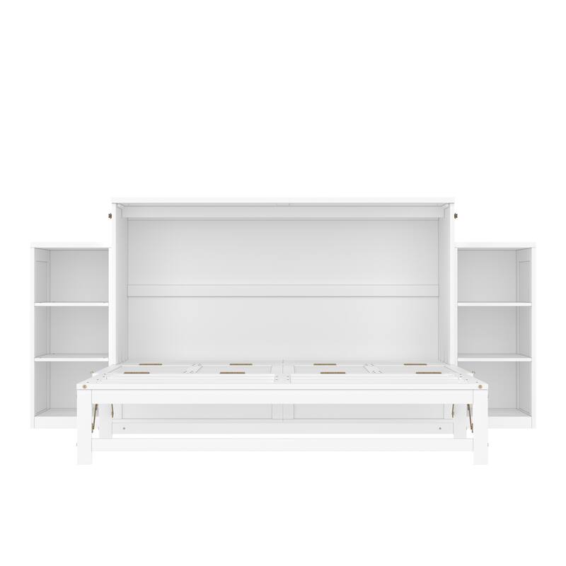 Queen Murphy Bed with Storage Drawers & Shelves for Guest Room