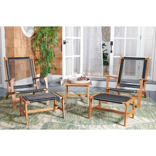 SAFAVIEH Chantelle Outdoor Solid Wood Chaise Lounge Chair and Stool Set of 2 (Includes End Table) - 27"W x 35"D x 33"H