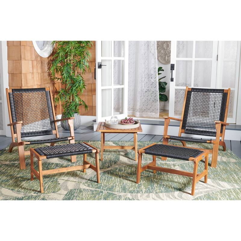 SAFAVIEH Chantelle Outdoor Solid Wood Chaise Lounge Chair and Stool Set of 2 (Includes End Table)