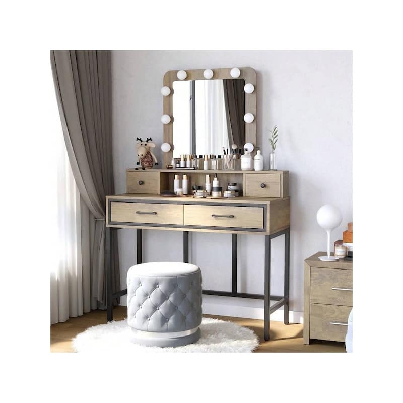 Sunvivi Makeup Vanity With 3 Color Dimmable Lighted Hollywood Mirror - Brown