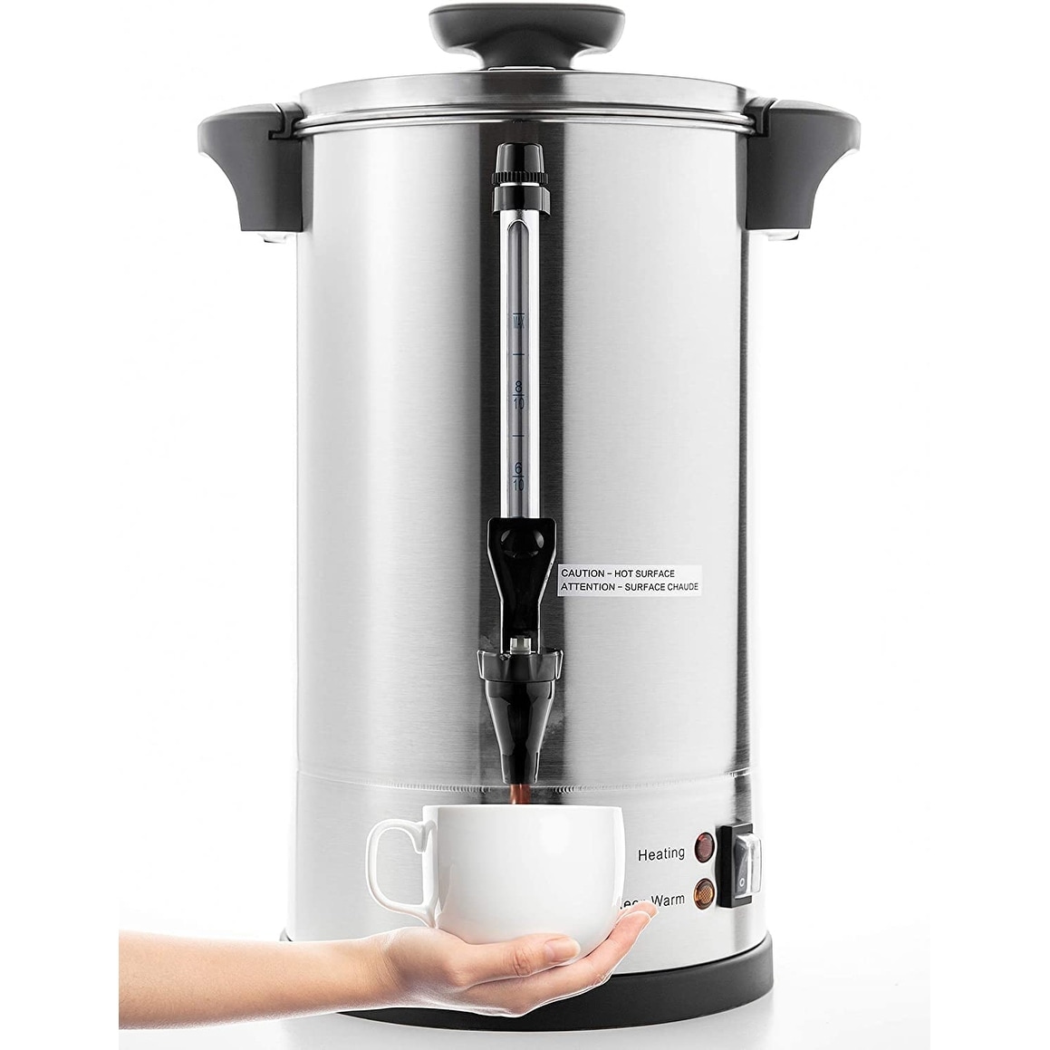 Commercial Grade Stainless Steel Percolate Coffee Maker Hot Water Urn for Catering 100 Cup 16 L Metallic Silver