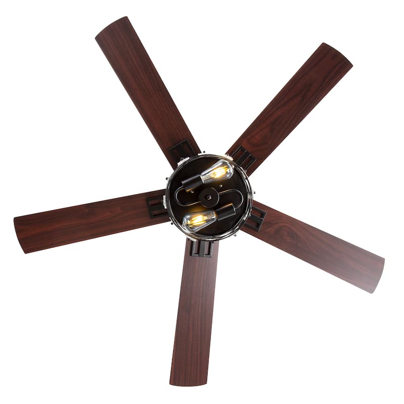 52" Reversible 5-Blade Farmhouse Glam Floral Glass Caged Ceiling Fan with Light and Remote