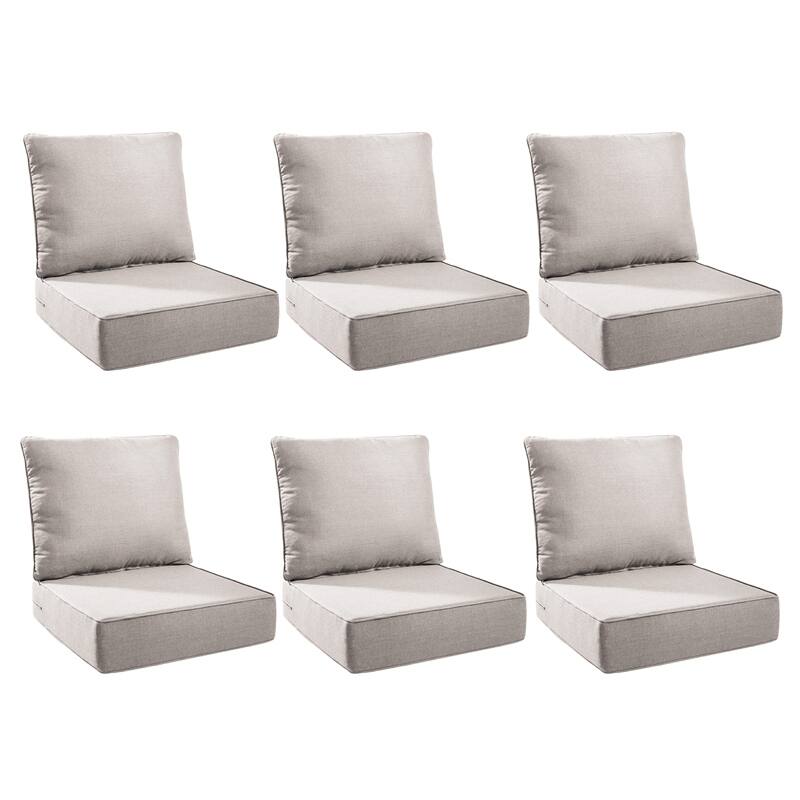 Pocassy 24x24x6 Inch Thick Cushions Pillows Indoor Outdoor Deep Seat Water & Fade Resistant - 6 Set - Beige Cushion