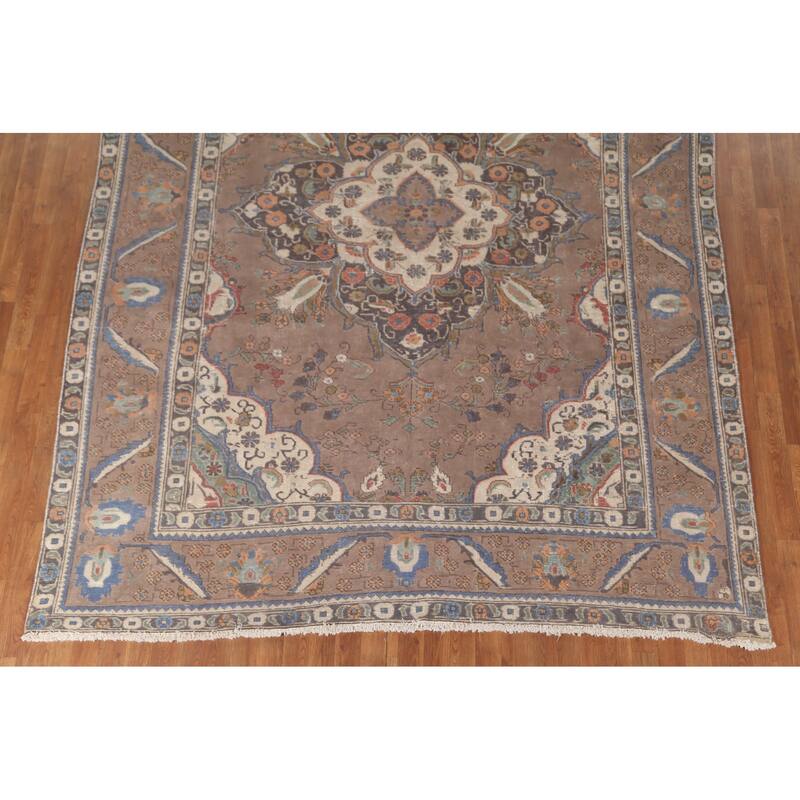 Brown Tabriz Persian Vintage Rug Handmade Wool Carpet - 8'1"x 10'9"