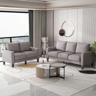 Modern Fabric Sofa Set, Loveseat & 3 Seater Sofa, Solid Wood Frame, for ...