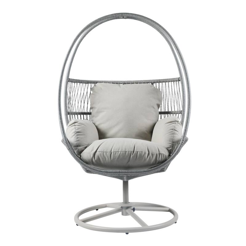 Anmytek Outdoor Patio Furniture Light Gray Wicker 360 Swivel Lounge Chair Iron Frame Waterproof Polyester Cushions
