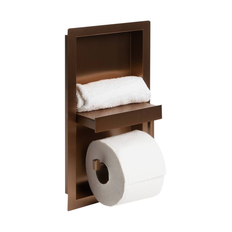 ALFI brand ABTPNP88-BC Brushed Copper PVD Stainless Steel Recessed Toilet Paper Holder Niche - Brown