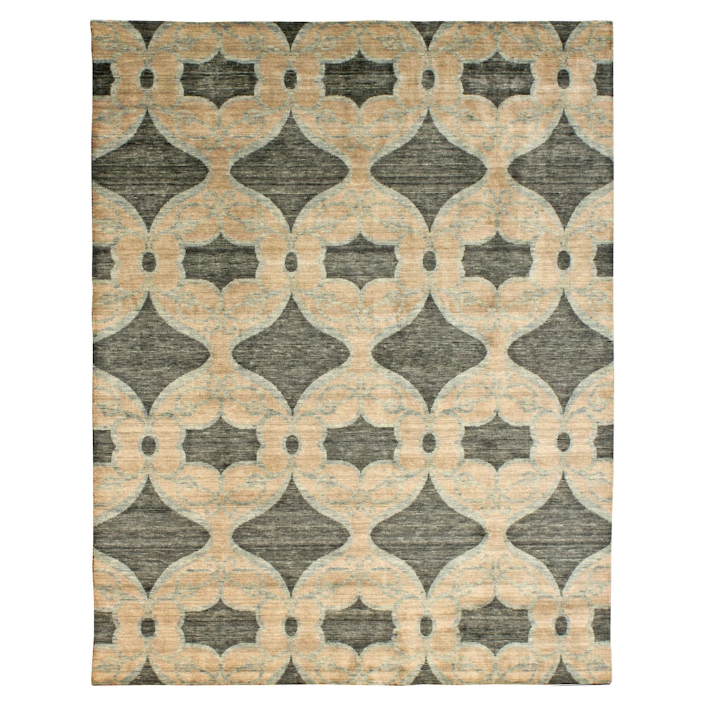 Modern Multi-Colored Hand-Knotted Wool & Viscose Area Rug