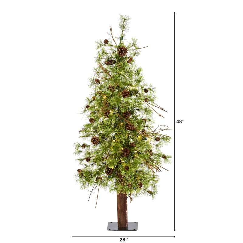 4ft. Alpine Artificial Christmas Tree with 50 Clear Multifunction LED Lights & Pine Cones - Petite Festive Holiday X-Mas Accent