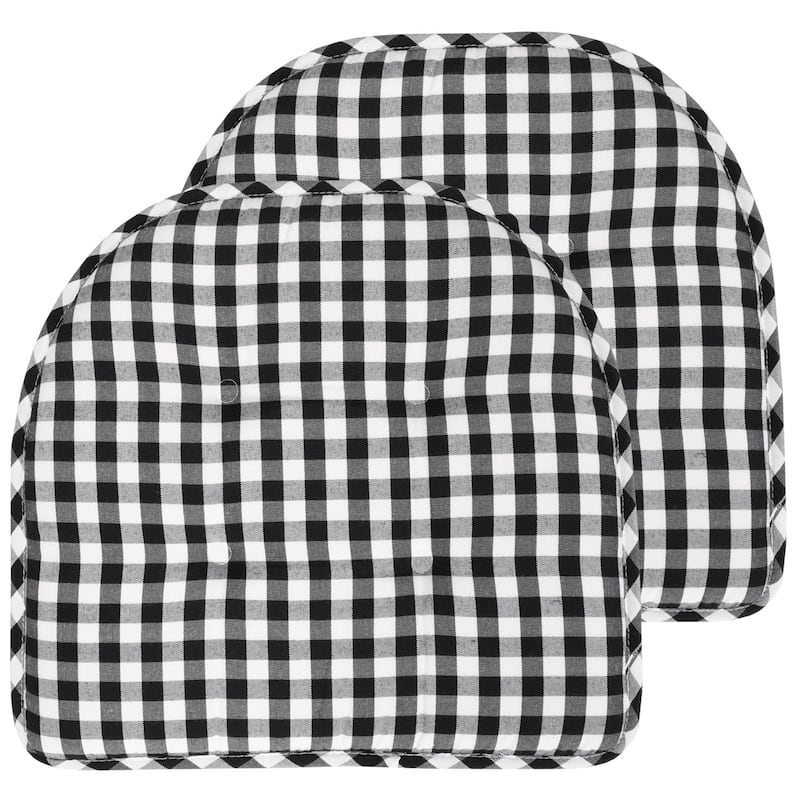 Sweet Home Collection Checkered Buffalo Check U-Shaped Memory Foam Chair Cushions 17" x 16" - Set of 2 - Black White