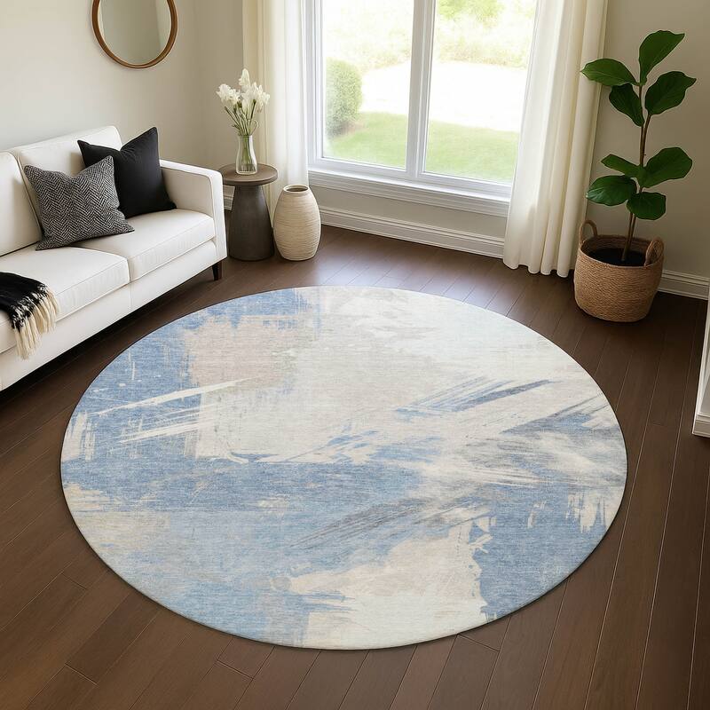 Premium Washable Super Soft Modern Brushstrokes Mayfield Rug - Denim - 8' x 8'