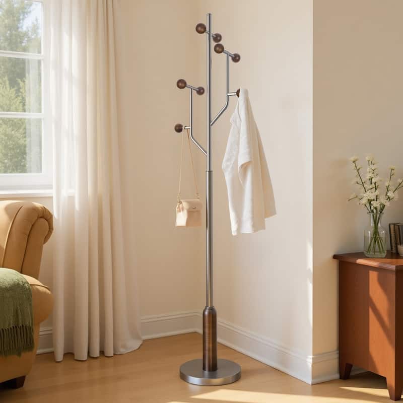 Stainless Steel Freestanding Coat Rack, Heavy Duty Metal Coat Tree - 70.9"H x 16.9"W(top) x 12.6"Dia(base)