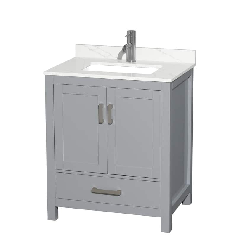 Wyndham Collection WCS141430S-QTZ-UNSMXX Sheffield 30" Free Standing - Gray / Giotto Quartz Top / Brushed Chrome Hardware