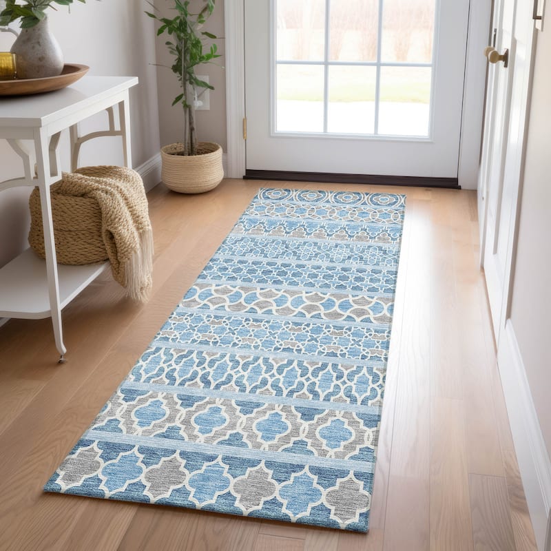 Machine Washable Indoor/ Outdoor Chantille Stripe Boho Rug