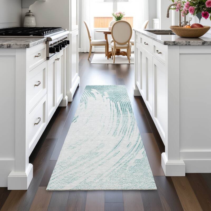 Machine Washable Indoor/Outdoor Contemporary Wave Chantille Rug