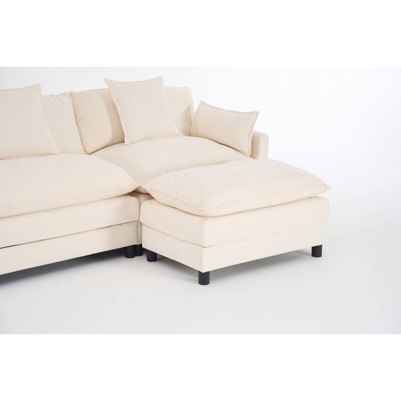 108" L-Shaped Sectional Sofa with Ottoman, 4-Seat Chenille Deep Seat Couch with Pillows, Modern Oversized Sofa for Living Room