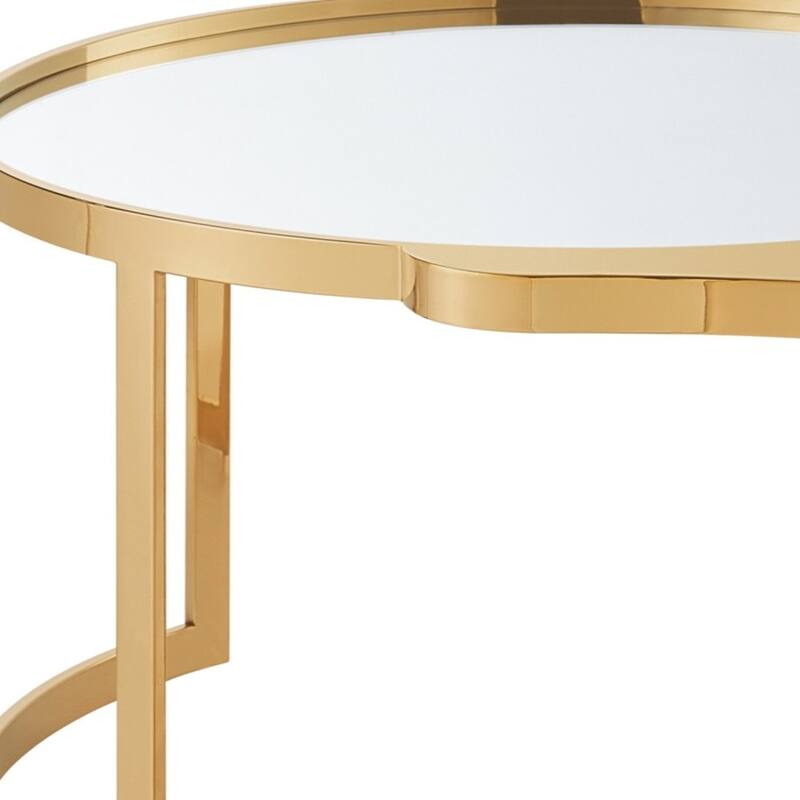 HomeRoots 32" Gold Glass And Stainless Steel Round Mirrored Coffee Table - 31.5