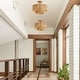 preview thumbnail 3 of 19, Bohemian 3-Light Antique Gold Natural Jute Rope Drum Semi-Flush Mount Ceiling Light - 15.4" W x 12.6" H