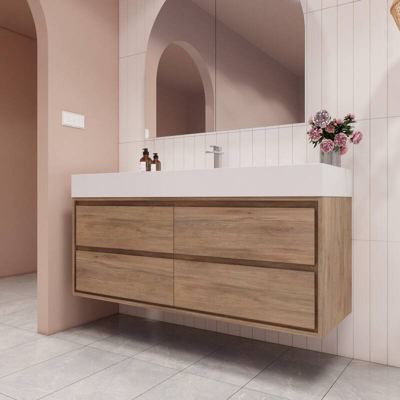 Victoria 60" Wall Mounted Modern Vanity with Single Acrylic Sink