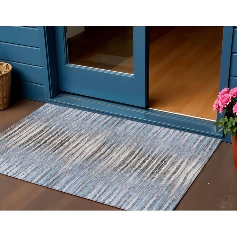 Altor Stripe Low Maintenance Refined Traditional Outdoor Rug - 3' x 5' - Blue
