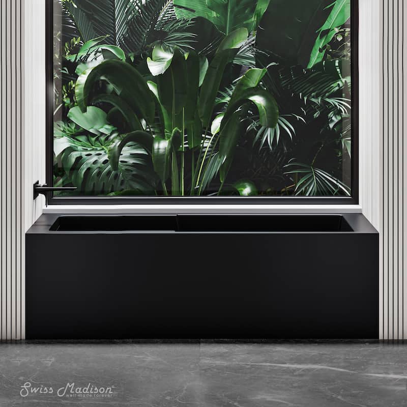 Voltaire 60 x 30 Left Drain Soaking Apron Bathtub in Black with Overflow, Drain