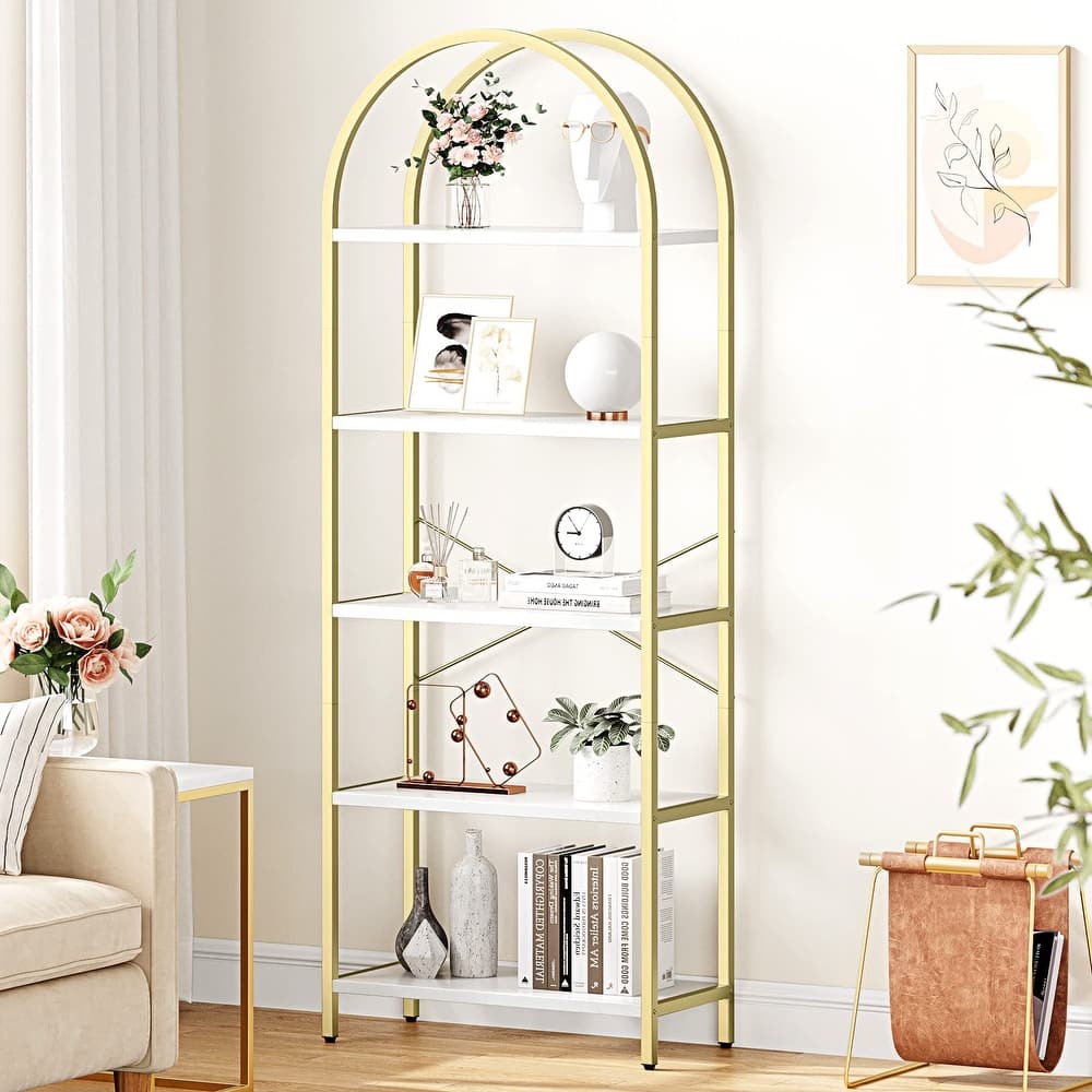 5 Tier Bookcase Arched Display Racks Tall Standing Storage Rack - 23.62"W x 70.87"H x11.02"D
