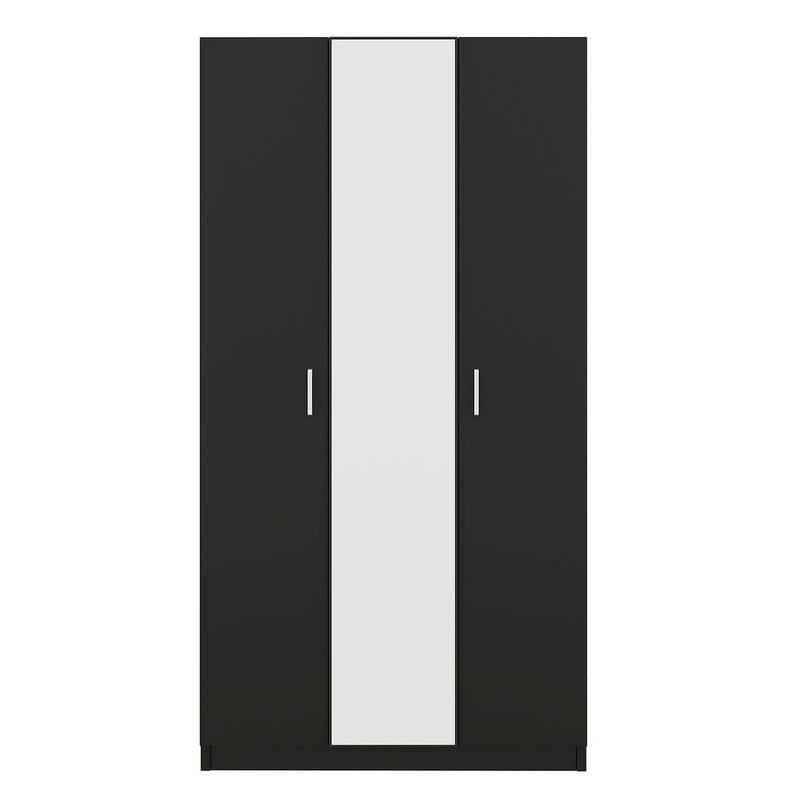 Modern 3 Door Wardrobe with Mirror, 3 Drawers, Hanging Rod - N/A